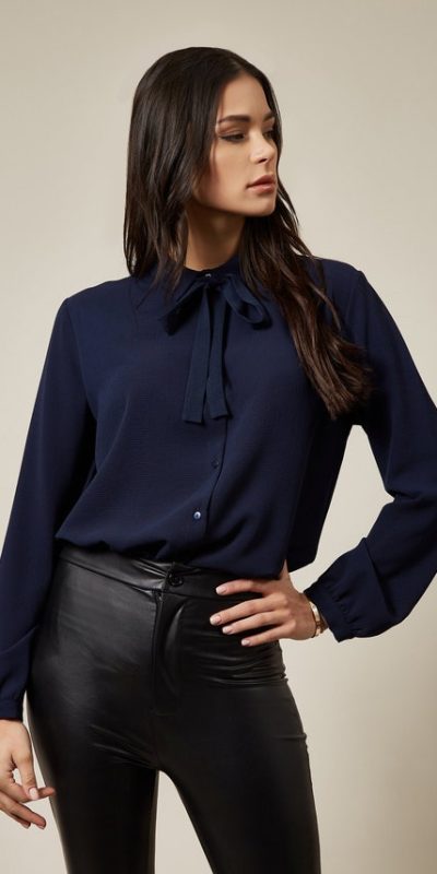 Body fitted navy blue long sleeve top and matching Trouser
