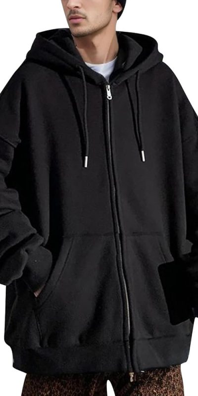 Mens Black Oversized Zip up Hoodie