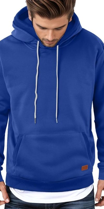 Mens Drawstring Blue hoodie With Fleece Material
