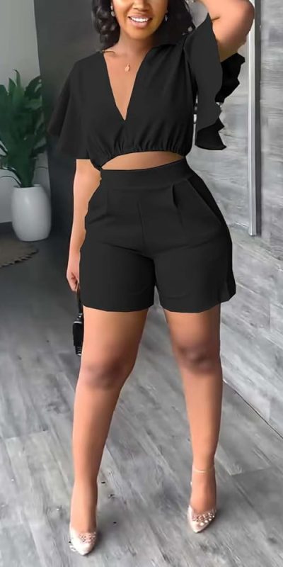 Short Sleeve cropped top Short Set Two Piece