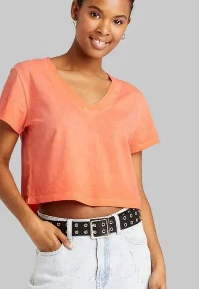 short sleeve v neckline crop shirt orange